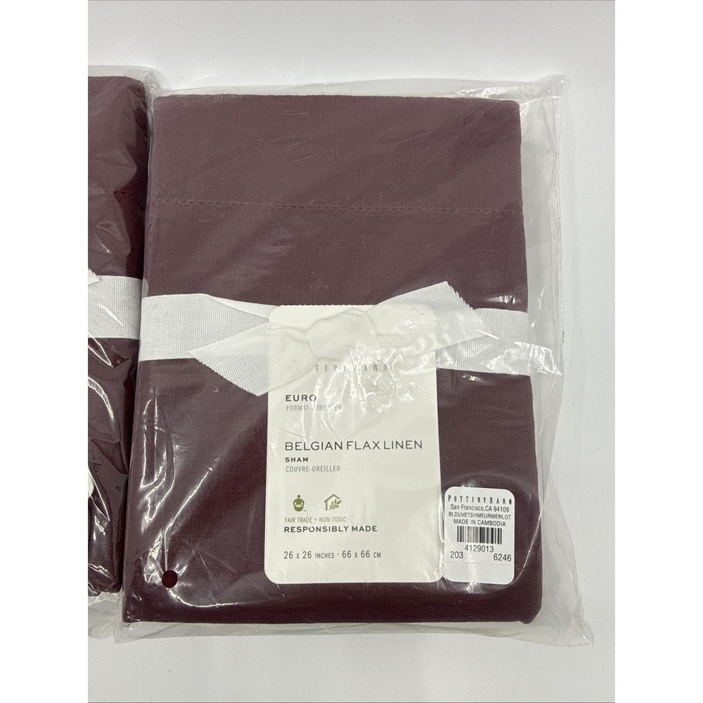 Pottery Barn Merlot Euro Belgian Flax Linen Shams Set Of 2 26"x26" NEW - Picture 3 of 6